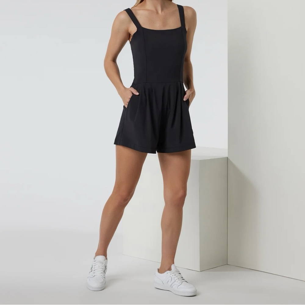 Vuori Black Romper Jumpsuit with Pockets